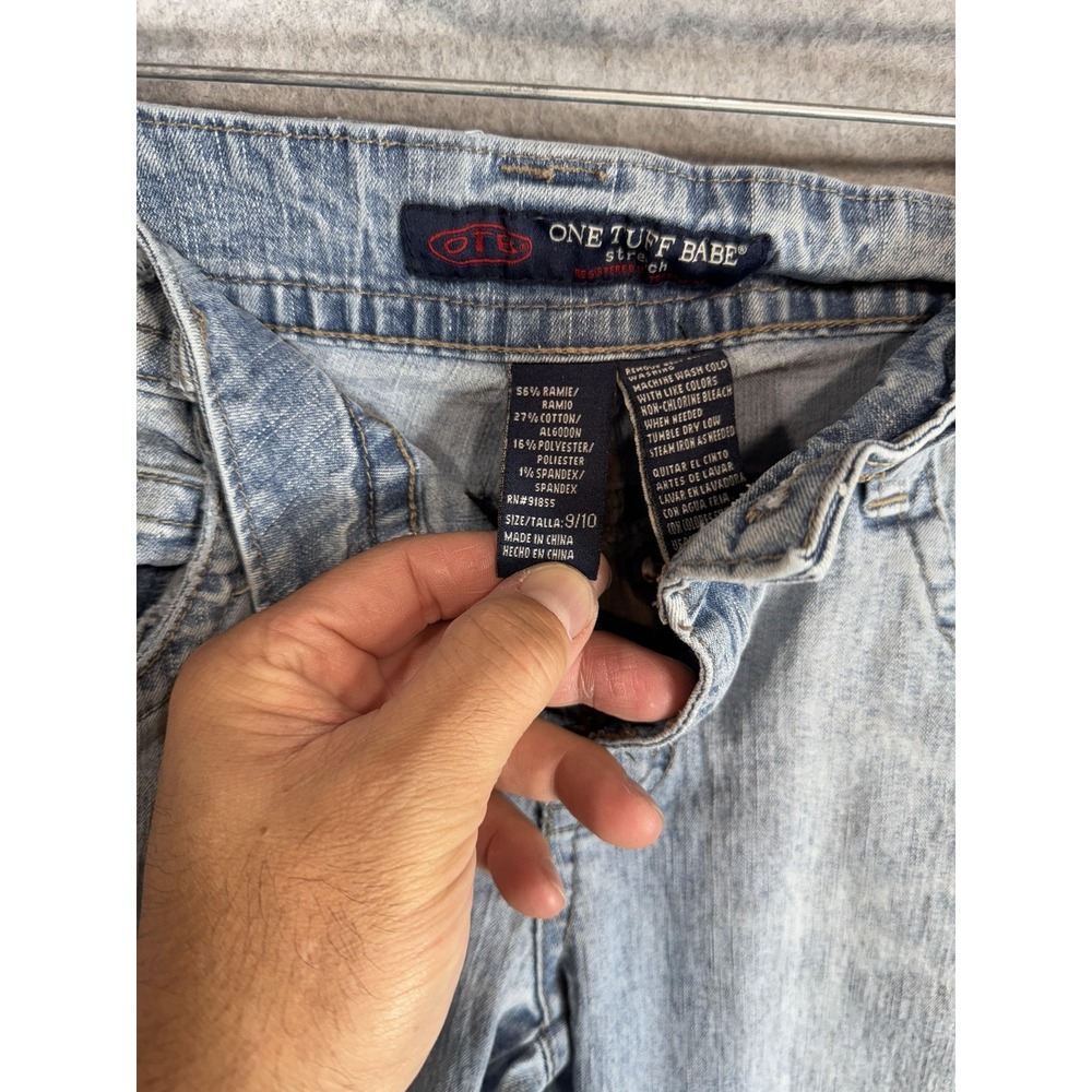 One Tuff Babe Jeans Womens 9/10 Blue Stretch Flare Denim Light Wash Distressed - Picture 10 of 15